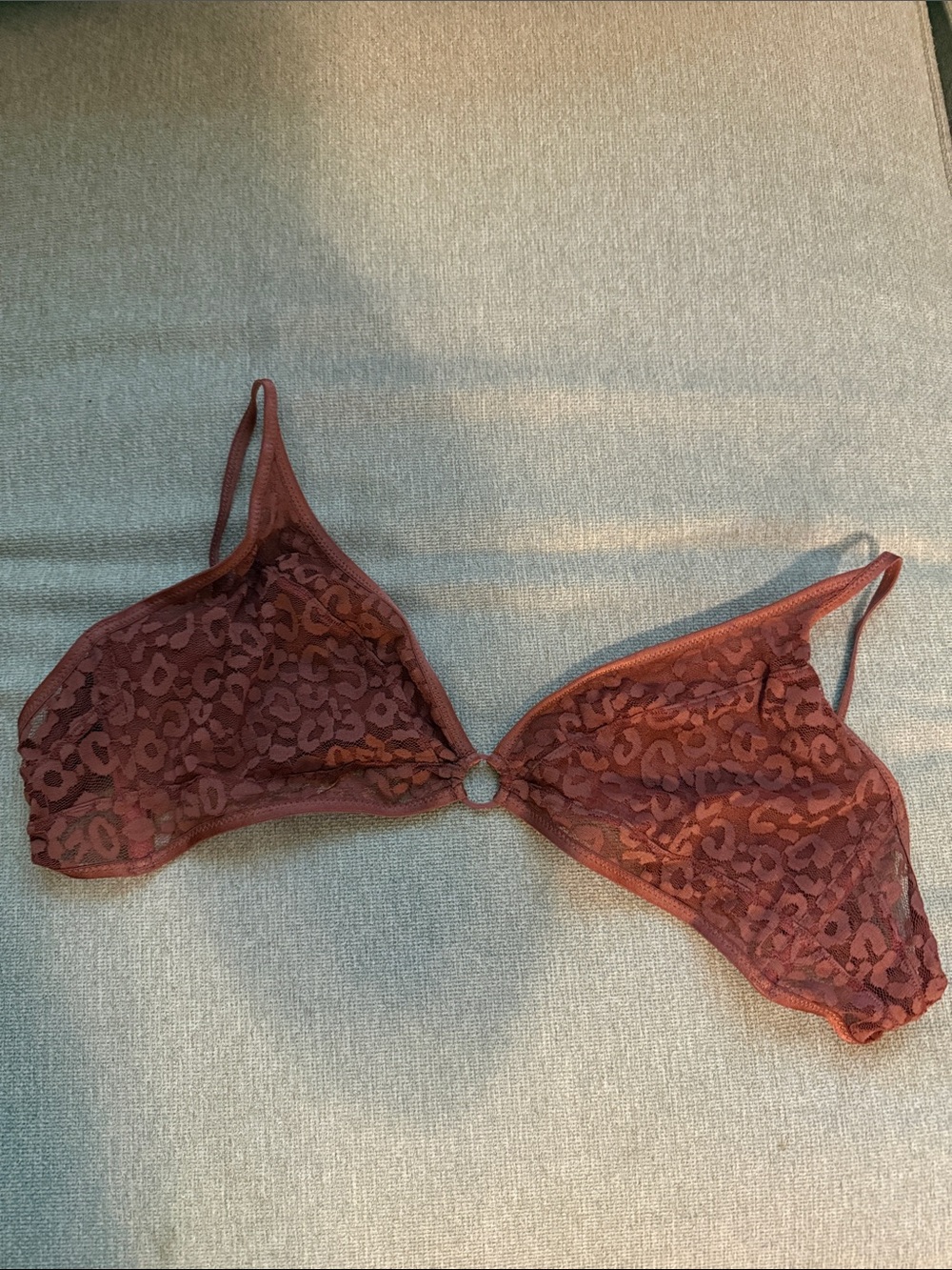 Sheer Lace Bralette with Center Ring - Rust Brown